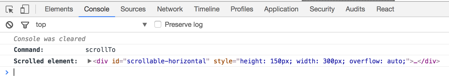 console.log for scrollTo