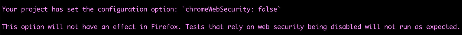 chromeWebSecurity warning in stdout