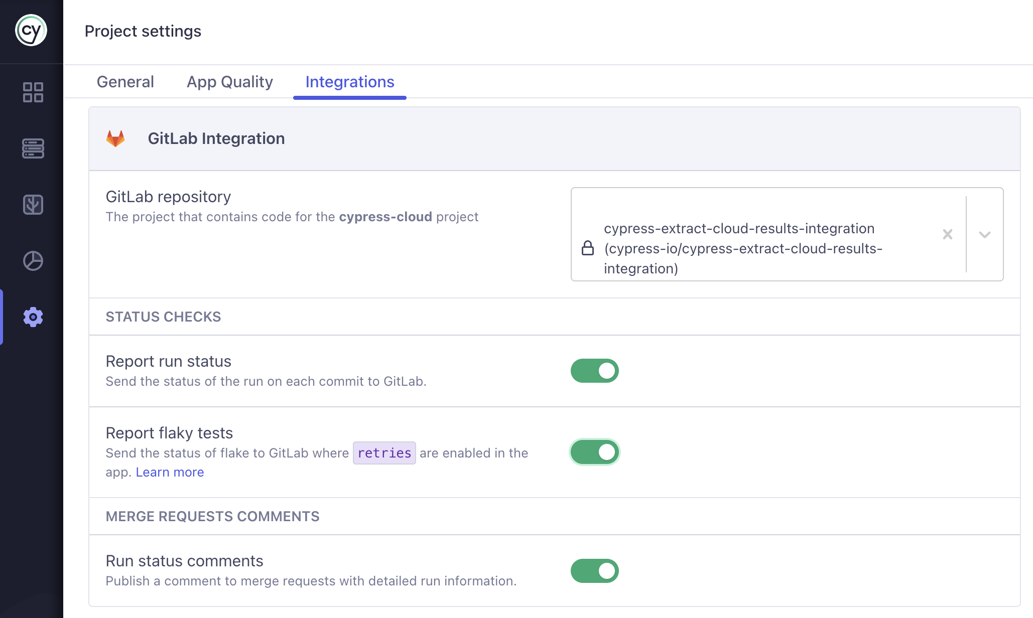 Cypress GitLab integration setup for reporting flaky tests