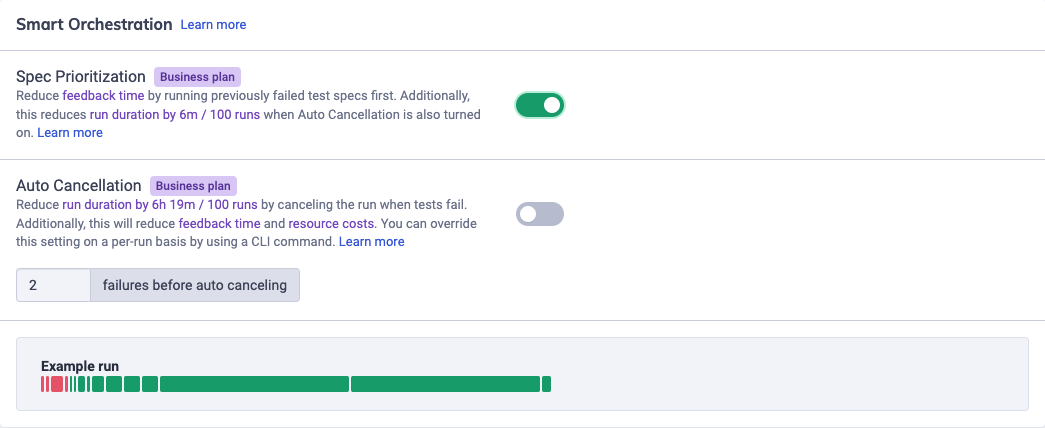 Run completion delay settings