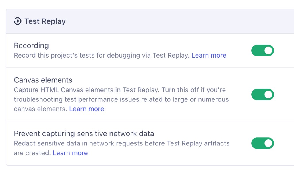 Test Replay project settings with Prevent capturing sensitive network data turned on
