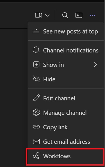 Visit workflows under More Channel options