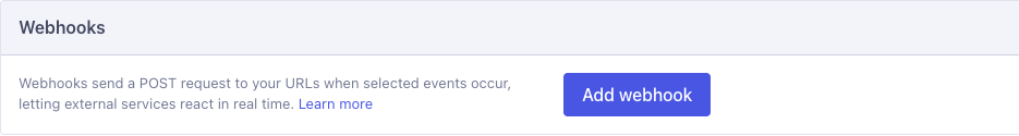 The Webhooks panel in Project Settings with an Add webhook button