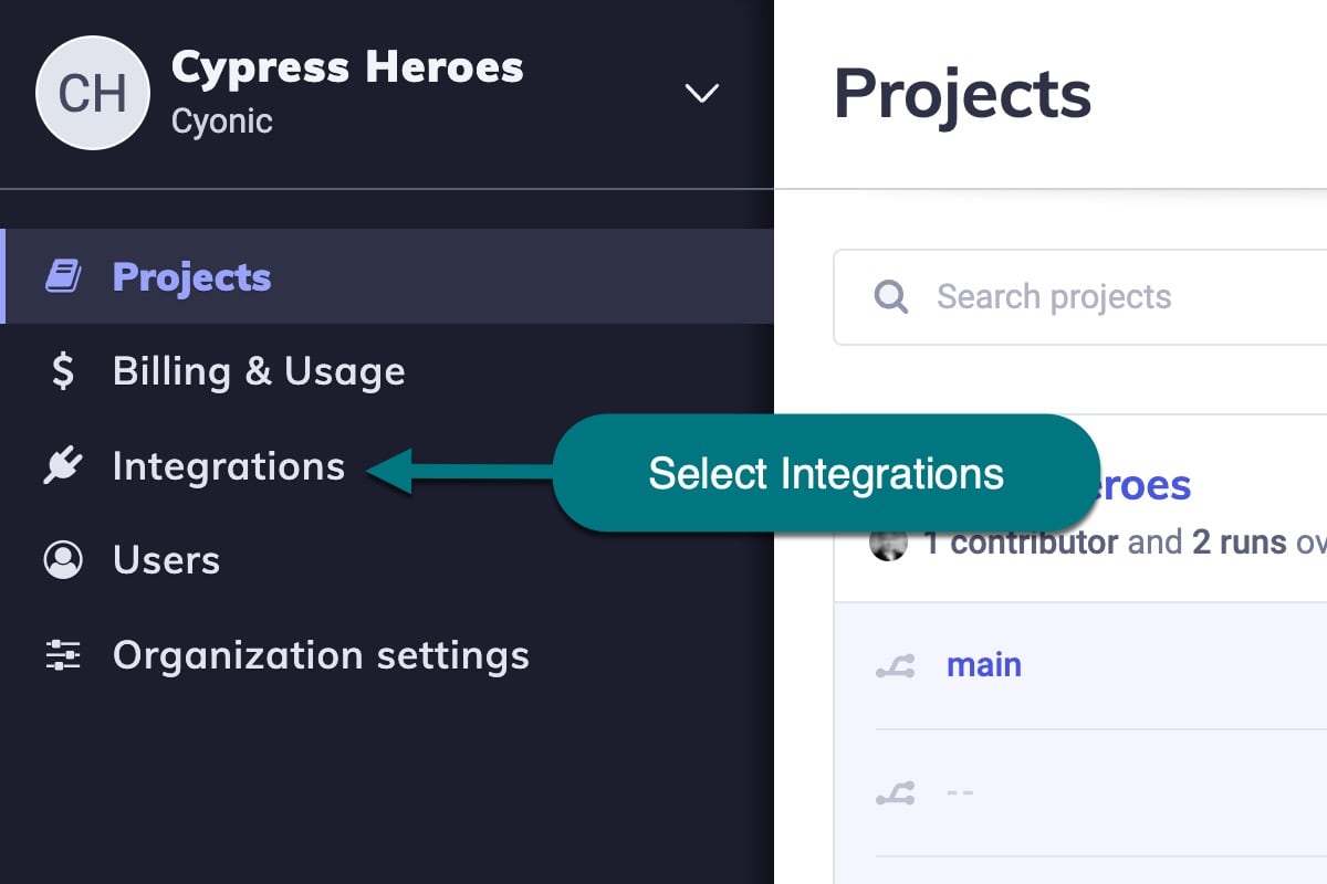 Install Cypress Slack from Integrations