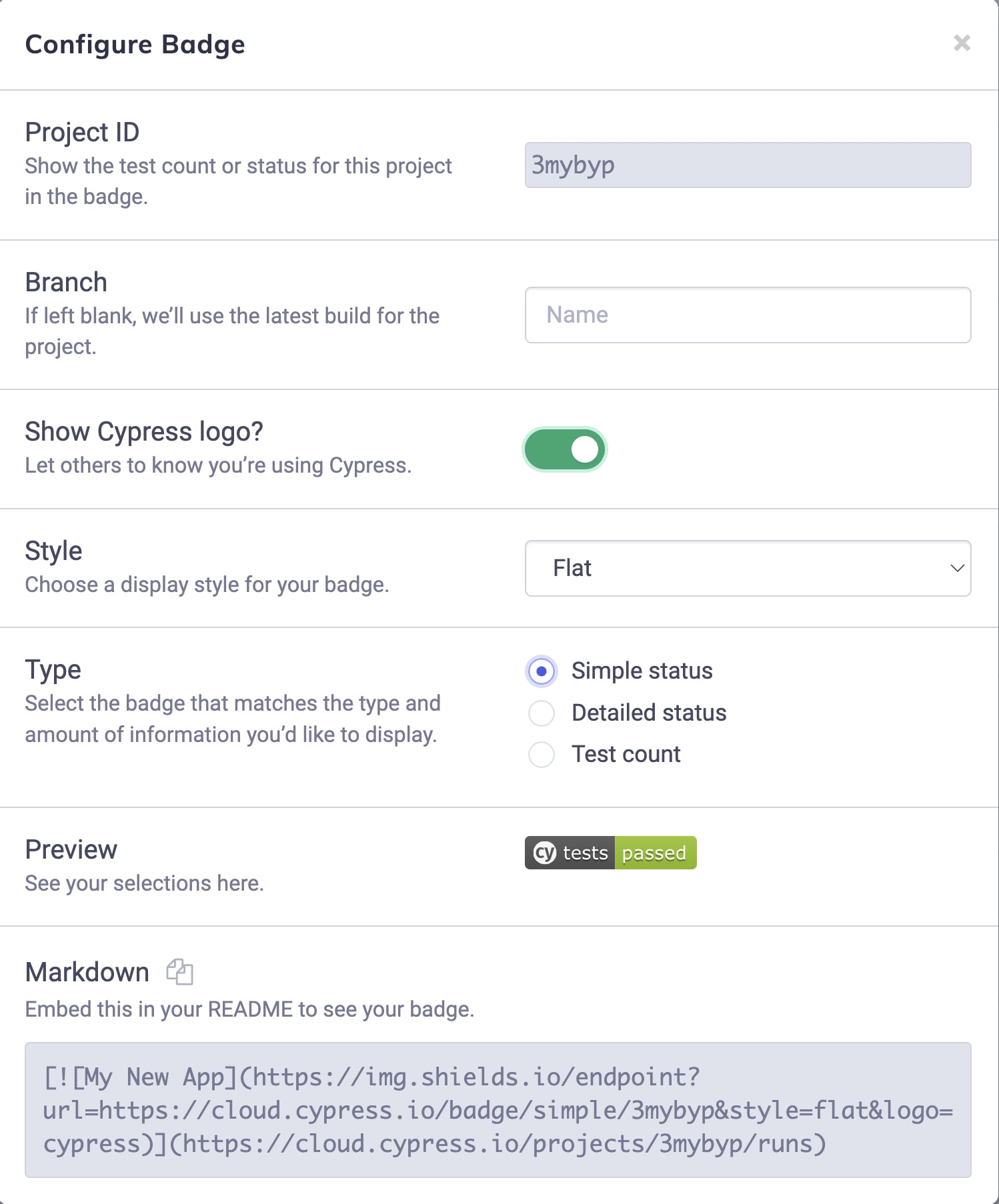 README Badge configuration form