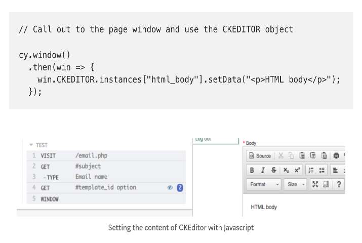 Getting Cypress JS to Interact with CKEditor