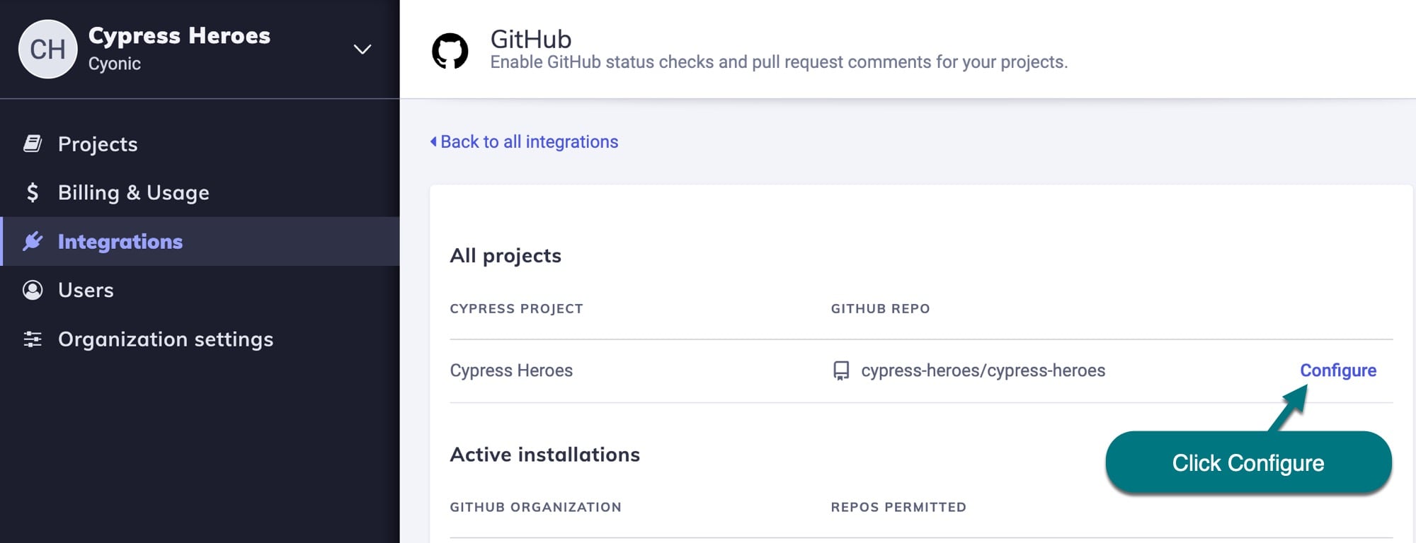 Org GitHub Integration settings