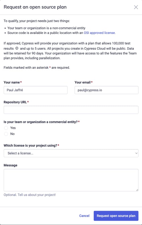 OSS plan request form